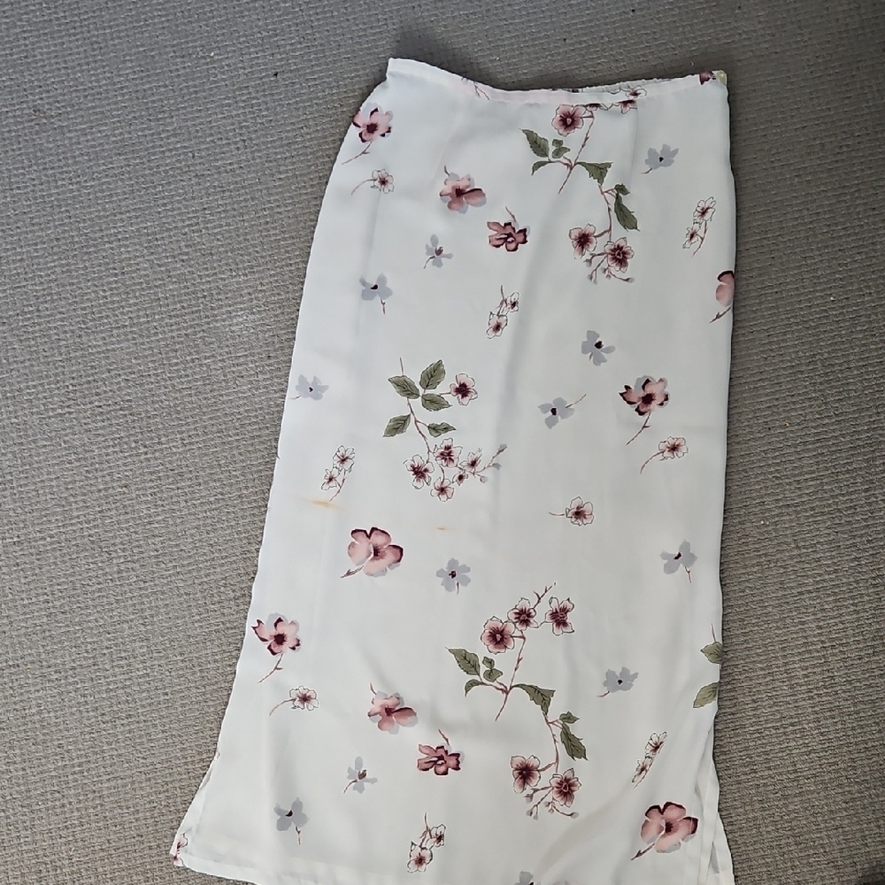 Unk White Skirt with Pink and Green Floral Design